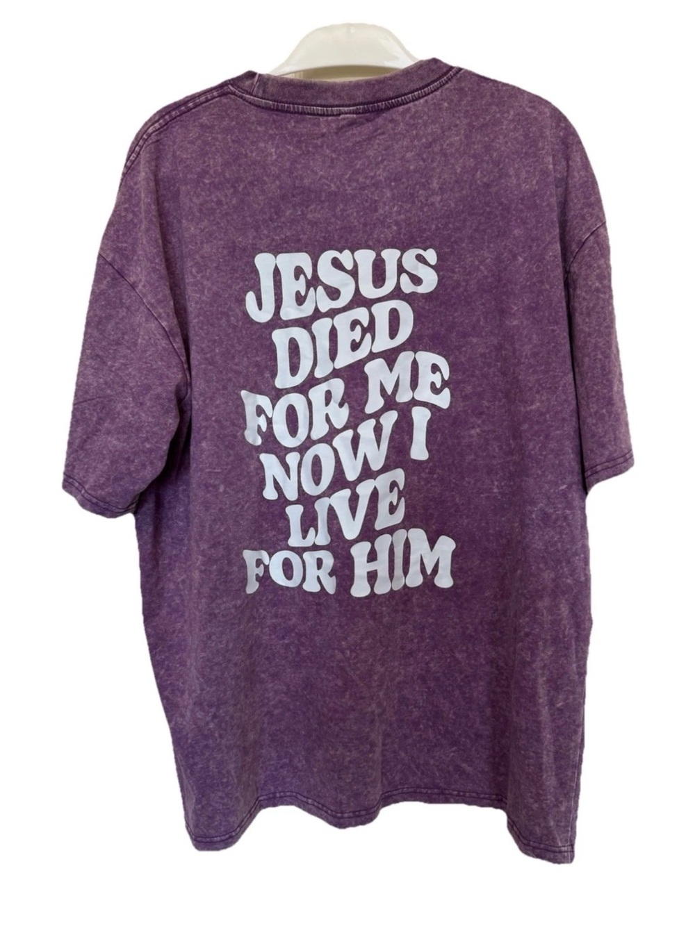 Christian Acid Wash Tee – “Jesus Died for Me, Now I Live for Him” – 100% Cotton